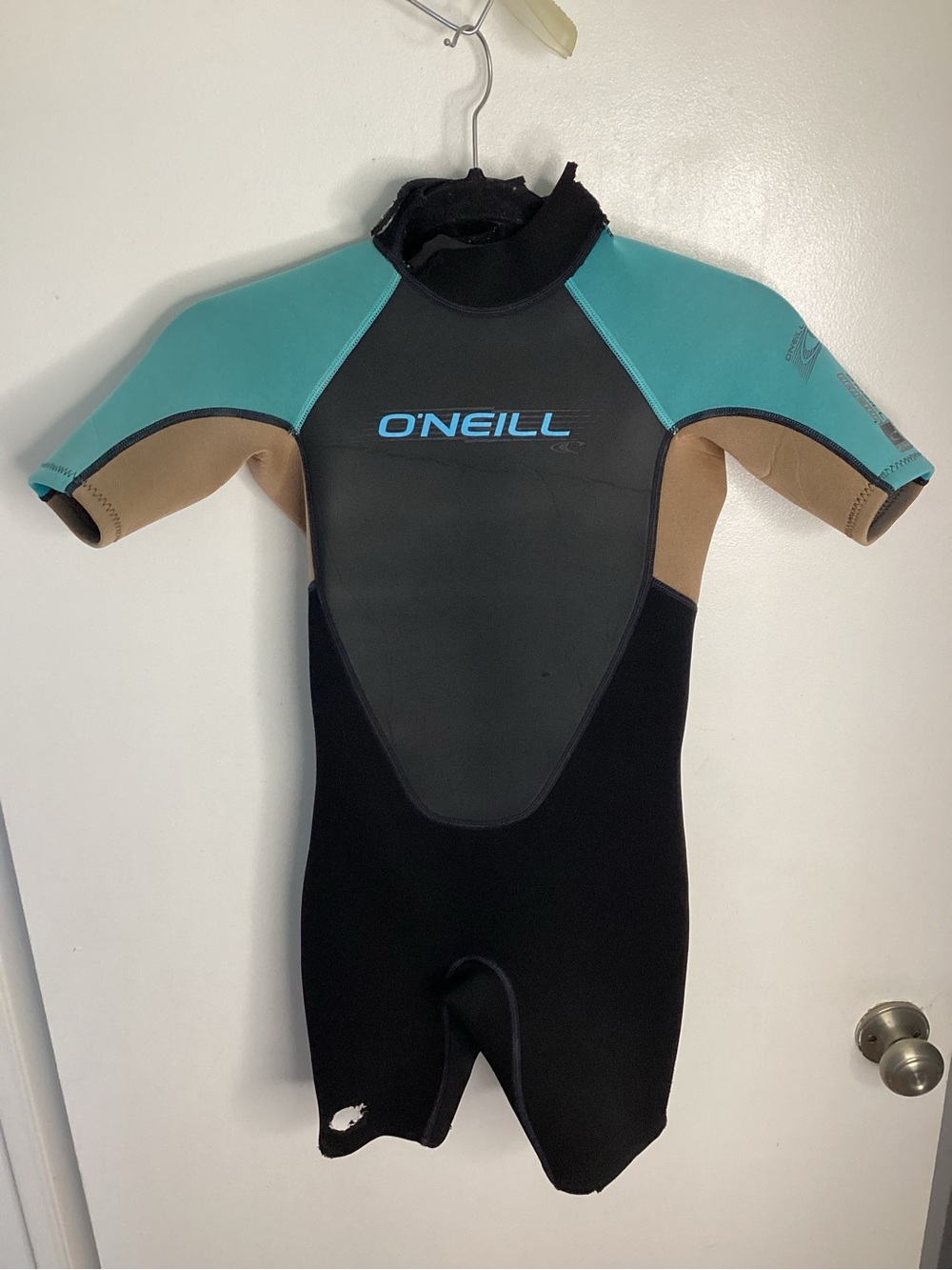O'Neill Kids One-Piece Shorty Wetsuit in Teal, Black & Tan 10
